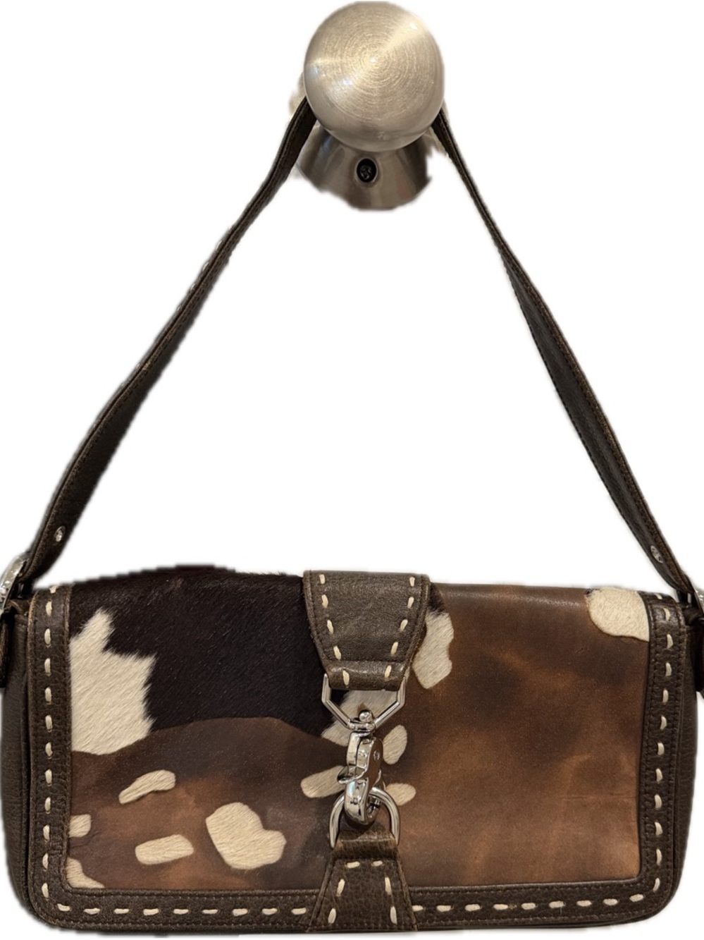 Isabella Fiore Brown and White Cowhide Shoulder Bag